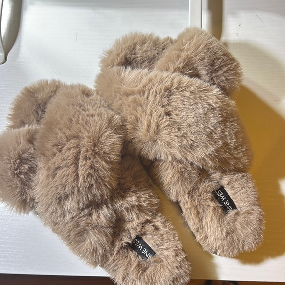 Nine West Tan Furry Slippers - Picture 1 of 3